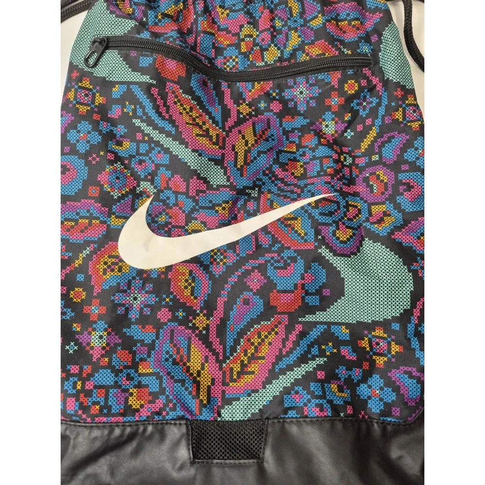 Nike Drawstring Cinch Bag Multi-Color Paisley Floral Print Gym Sackpack Black